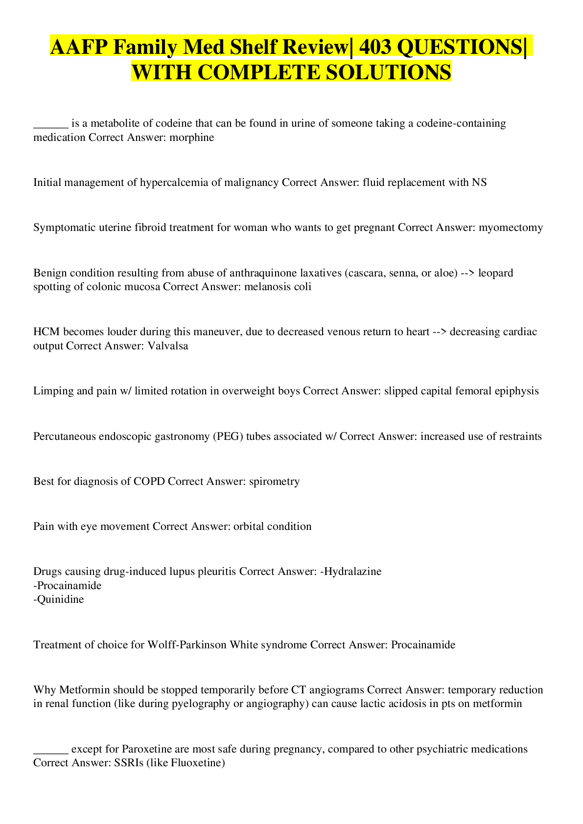 Preview image for AAFP Family Med Shelf Review| 403 QUESTIONS| WITH COMPLETE SOLUTIONS